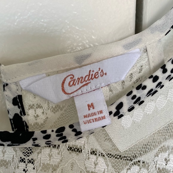 Junior’s Candies Sleeveless Floral Blouse; Black & White; Size Medium - Picture 5 of 7